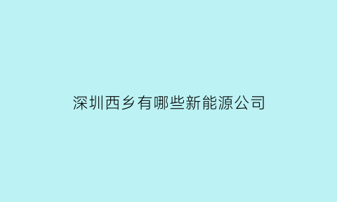 深圳西乡有哪些新能源公司