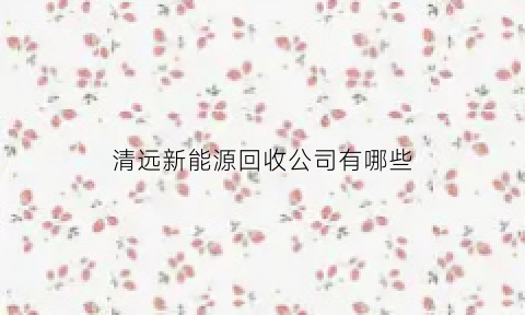 清远新能源回收公司有哪些