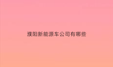 濮阳新能源车公司有哪些