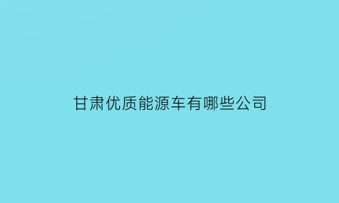 甘肃优质能源车有哪些公司