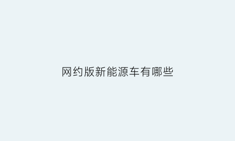 网约版新能源车有哪些