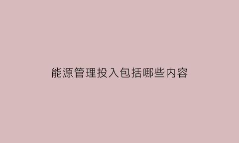 能源管理投入包括哪些内容