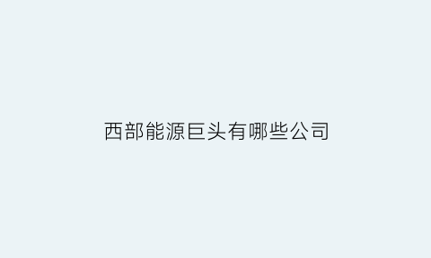 西部能源巨头有哪些公司