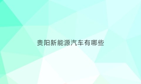 贵阳新能源汽车有哪些