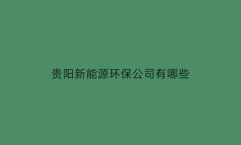 贵阳新能源环保公司有哪些