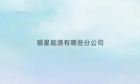 银星能源有哪些分公司