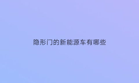 隐形门的新能源车有哪些