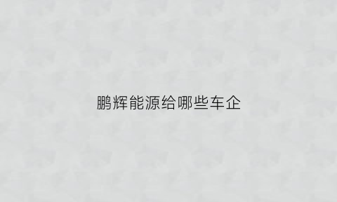 鹏辉能源给哪些车企