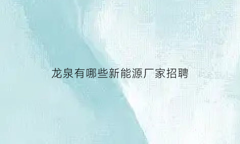 龙泉有哪些新能源厂家招聘