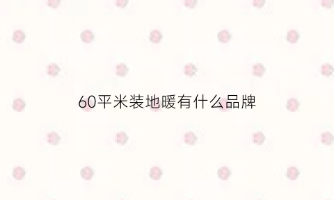 60平米装地暖有什么品牌(60平米的地暖一般花多钱)