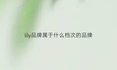 lily品牌属于什么档次的品牌