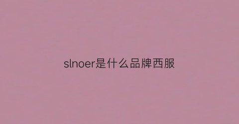 slnoer是什么品牌西服