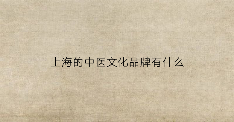上海的中医文化品牌有什么(上海的中医文化品牌有什么优势)