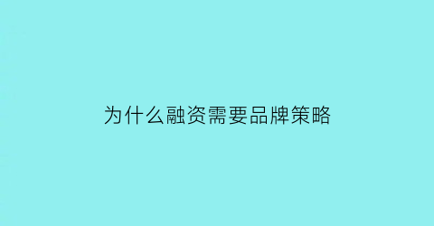 为什么融资需要品牌策略(为什么要融资而不直接贷款)