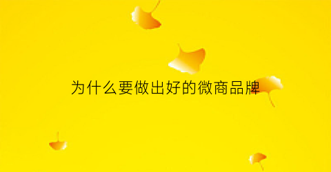 为什么要做出好的微商品牌(为什么要做出好的微商品牌推广)