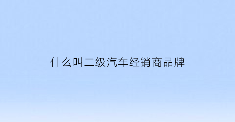 什么叫二级汽车经销商品牌(汽车二级经销商最怕什么)