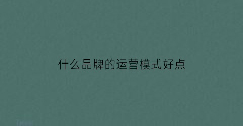 什么品牌的运营模式好点(什么样的运营模式)