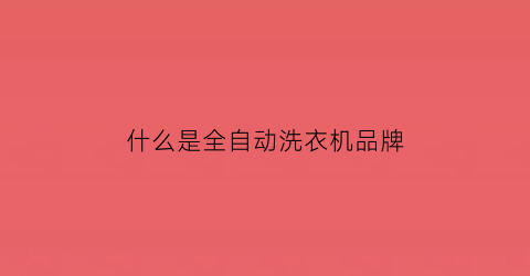 什么是全自动洗衣机品牌(全自动洗衣机是哪种)