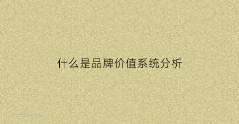 什么是品牌价值系统分析
