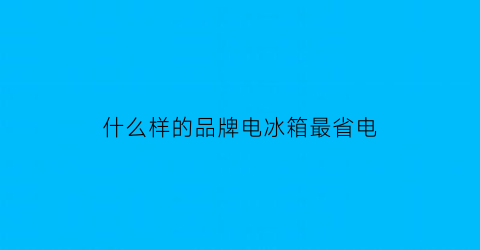 什么样的品牌电冰箱最省电