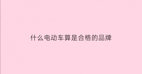 什么电动车算是合格的品牌(什么品牌电车质量达标)
