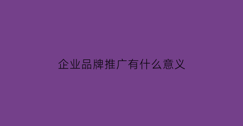 企业品牌推广有什么意义(企业的品牌推广)