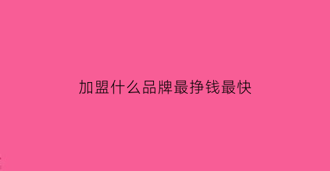 加盟什么品牌最挣钱最快(加盟什么店最稳)