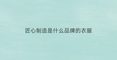 匠心制造是什么品牌的衣服(匠心是干嘛的)