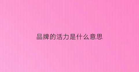 品牌的活力是什么意思(有活力的品牌)