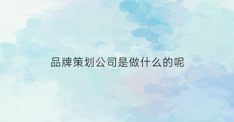 品牌策划公司是做什么的呢(品牌策划是什么工作)