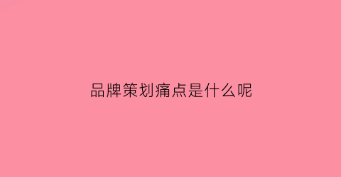 品牌策划痛点是什么呢