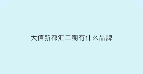 大信新都汇二期有什么品牌(大信新都汇商圈)