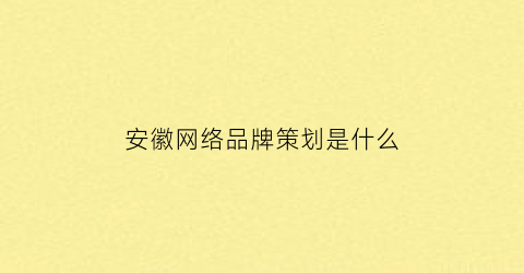 安徽网络品牌策划是什么