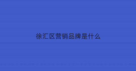 徐汇区营销品牌是什么(徐汇区营销品牌是什么公司)