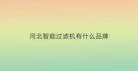 河北智能过滤机有什么品牌(智能过滤系统)