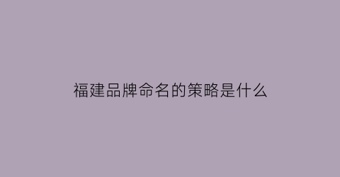 福建品牌命名的策略是什么(福建人创建的品牌)