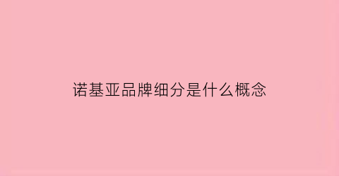 诺基亚品牌细分是什么概念(诺基亚的产品)