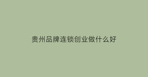 贵州品牌连锁创业做什么好(贵州连锁企业)