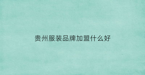 贵州服装品牌加盟什么好(贵州服装品牌有哪些)