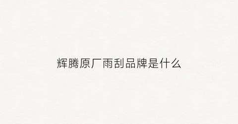 辉腾原厂雨刮品牌是什么(辉腾雨刮维修模式怎么开启)