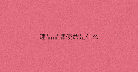 速品品牌使命是什么(速品什么档次)
