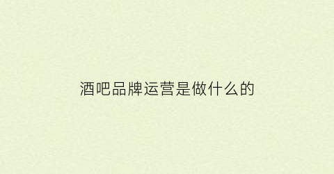 酒吧品牌运营是做什么的(酒吧品牌运营是做什么的呢)