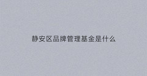 静安区品牌管理基金是什么(上海品牌基金是政府的吗)