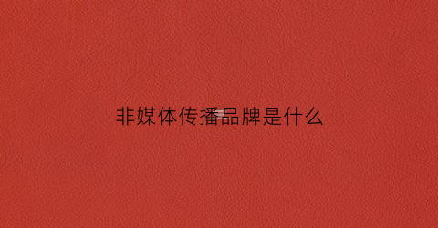 非媒体传播品牌是什么(非媒体传播方式)