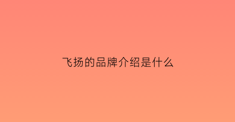飞扬的品牌介绍是什么(飞扬是干嘛的)