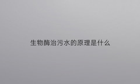 生物酶治污水的原理是什么