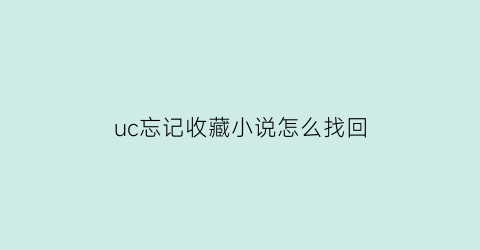 uc忘记收藏小说怎么找回