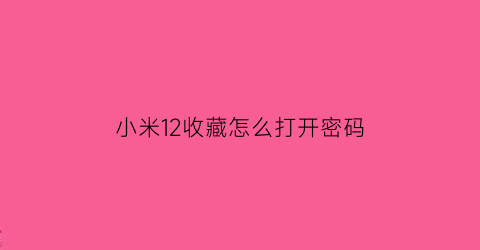 小米12收藏怎么打开密码