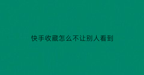 快手收藏怎么不让别人看到