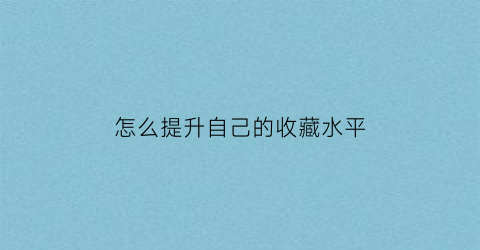 怎么提升自己的收藏水平